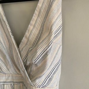 Francesca’s beige cream striped long jumpsuit L